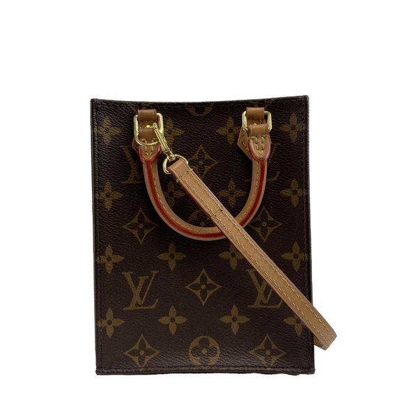 LOUIS VUITTON - LV Monogram Petit Sac Plat - Brown Canvas Top Handle w/ Strap - Picture 1 of 12